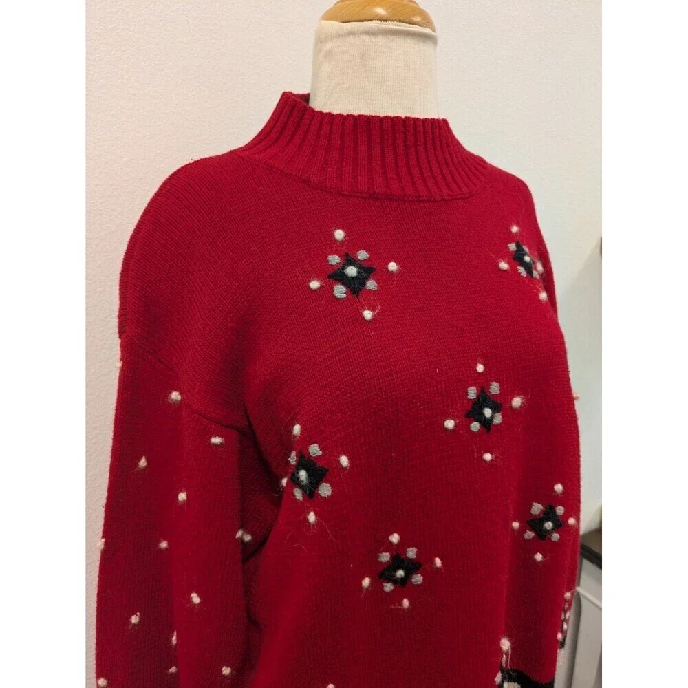 Vintage Laura Gayle Holiday Mock Neck Sweater sz XL Christmas Fair Isle Polk Dot